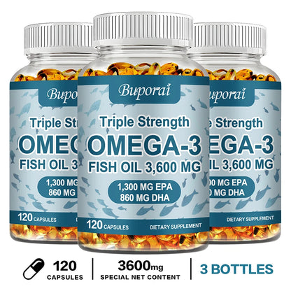 Omega 3 Fish Oil - for Nervous System, Skin and Hair Health, Antioxidants - Easy To Swallow