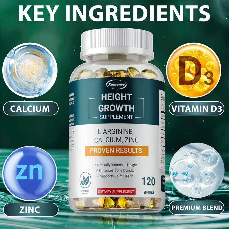 Height Growth Supplements - Supports Bone and Joint Health, Natural Height Growth, Promotes Absorption, and Boosts Immunity