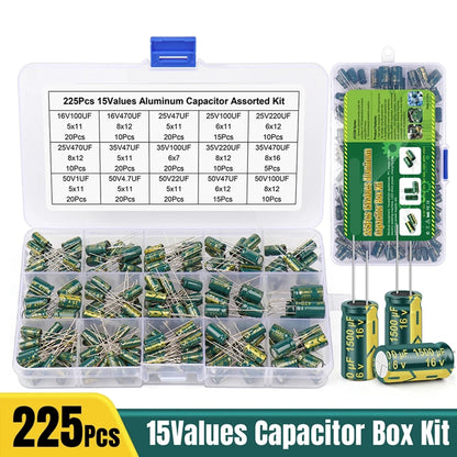 15/24/36 Values 225Pcs Aluminum Electrolytic Capacitors Aluminum Electrolytic Capacitors Assortment Kit for DIY Projects