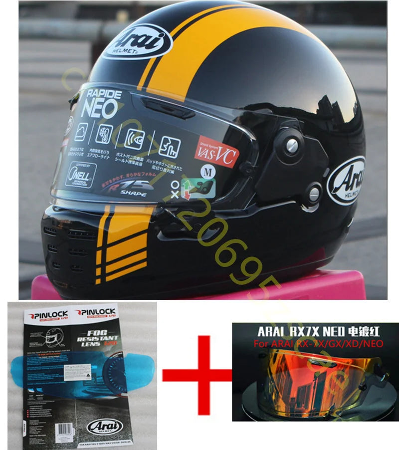 RAPIDE NEO Japanese Mode Full Face Helmet,For Harley Motorcycle And Cruise Motorcycle Protective Helmet,Bright Black Yellow