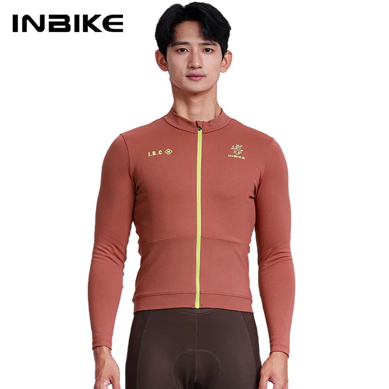 INBIKE Men's Thermal Fleece Long Sleeve Cycling Jersey Autumn Winter Windproof Breathable Jackets for Road Bike Riding Clothing