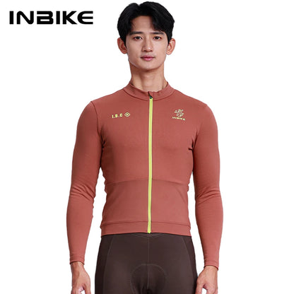 INBIKE Men's Thermal Fleece Long Sleeve Cycling Jersey Autumn Winter Windproof Breathable Jackets for Road Bike Riding Clothing
