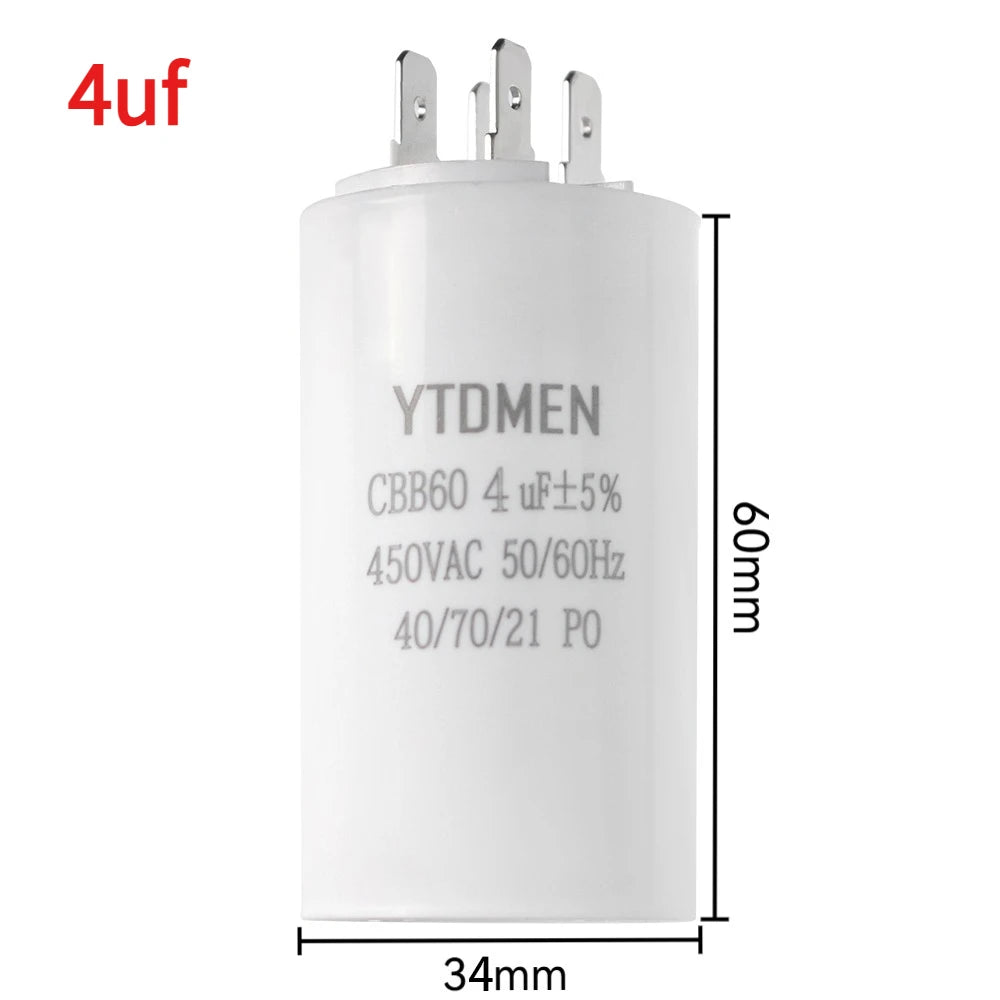 1PCS CBB60 Starting Capacitor 450VAC 4pin Double Insert Electric Replacement Motor Run Capacitors 4UF 5UF 6UF 8UF 16UF 20UF 60UF