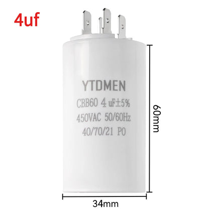 1PCS CBB60 Starting Capacitor 450VAC 4pin Double Insert Electric Replacement Motor Run Capacitors 4UF 5UF 6UF 8UF 16UF 20UF 60UF