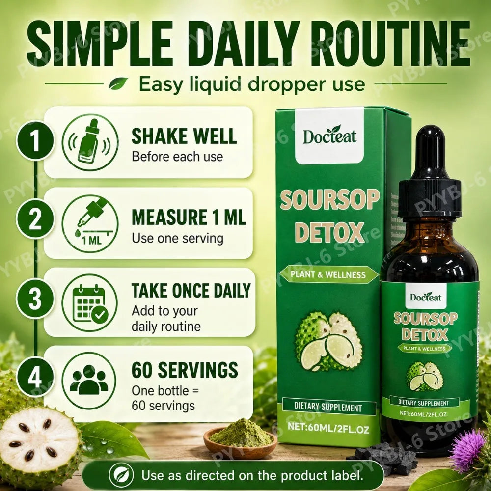 Soursop Drops 60ml–Plant Based Wellness Supplement Supports Natural Detox Immunity Digestion & Energy for Adults