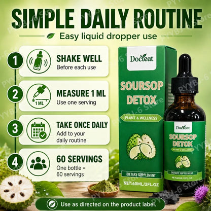 Soursop Drops 60ml–Plant Based Wellness Supplement Supports Natural Detox Immunity Digestion & Energy for Adults