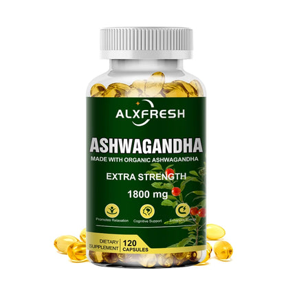 Alxfresh Pure Organic Ashwagandha Root Extract Capsule 1800mg Supplement Help Stress, Focus, Brain, Energy Support Sleep Health
