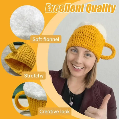 Novelty 3D Beer Mug Winter Hat Unisex Warm Beanie Cap Funny Gift for Beer Lovers Men Women Christmas Party Costume Accessory