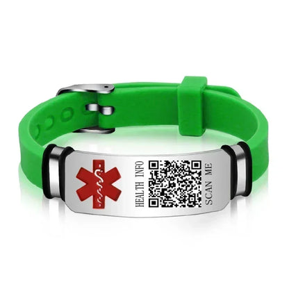 Functional Stainless Steel QR Code Health Wristband with Adjustable Emergency Medical ID Silicone Sports Wristband