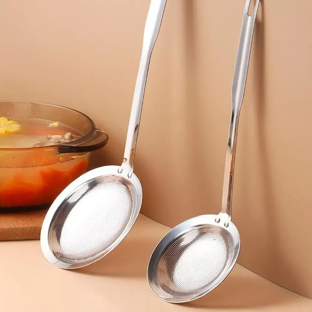 Stainless Steel Fine Mesh Fat Skimmer Spoon Strainer Fat Oil Skim Grease Foam Filter with Handle Kitchen Tool