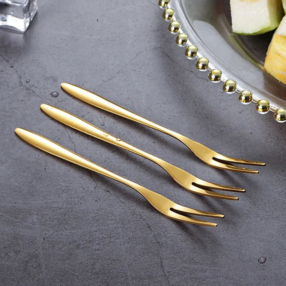 6Pcs Stainless Steel Fruit Fork Small Toothpick Multifunctional Fruit Stick Gold Moon Cake Knife Food Picks Kitchen Accessories