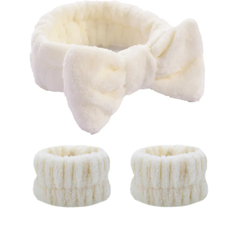 1/2/3Pcs Face Wash Absorbent Wristband Headband Hair Accessories Set Women Girls Coral Fleece Hair Bands Cuff Waterproof Bands