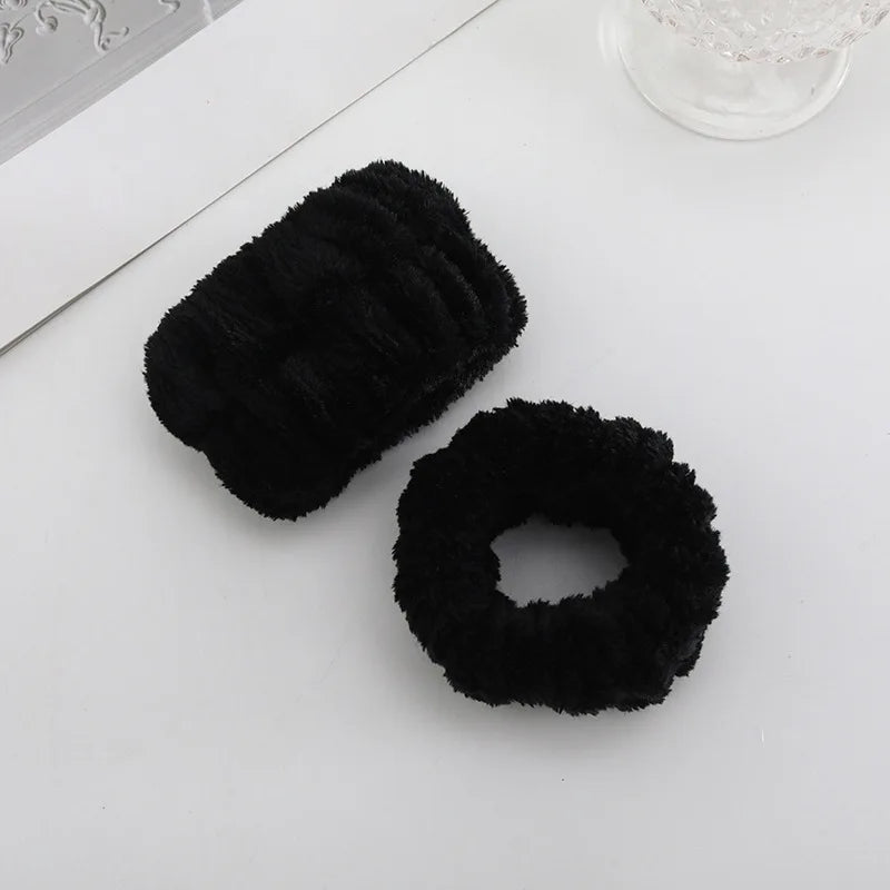 1/2/3Pcs Face Wash Absorbent Wristband Headband Hair Accessories Set Women Girls Coral Fleece Hair Bands Cuff Waterproof Bands