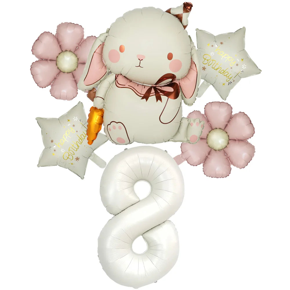 6pcs Rabbit Carrot Balloon Matt Daisy 40inch 1-9 Cream Number Foil Balloons Set Happy Birthday Decorations Party Supplies