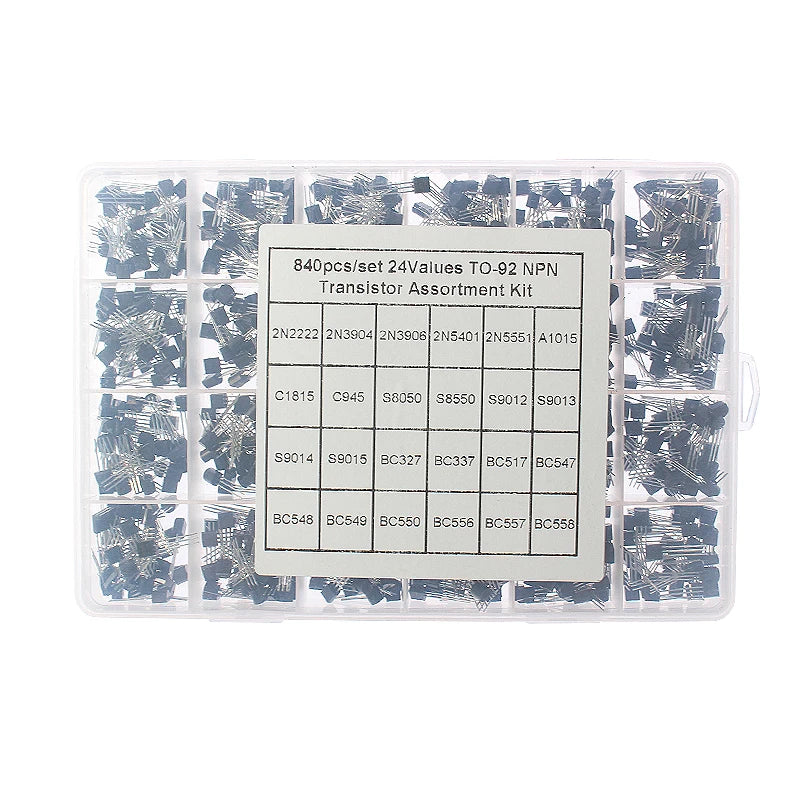 50-900PCS Transistors kit NPN PNP S8050 S8550 S9012 2N3904 2N3906 C1815 A1015 MJE13001 BC327 BC337 BC517 BC547 BC548 BC549 BC558