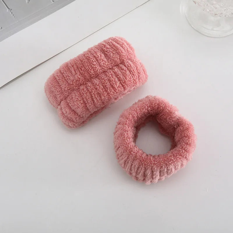 1/2/3Pcs Face Wash Absorbent Wristband Headband Hair Accessories Set Women Girls Coral Fleece Hair Bands Cuff Waterproof Bands