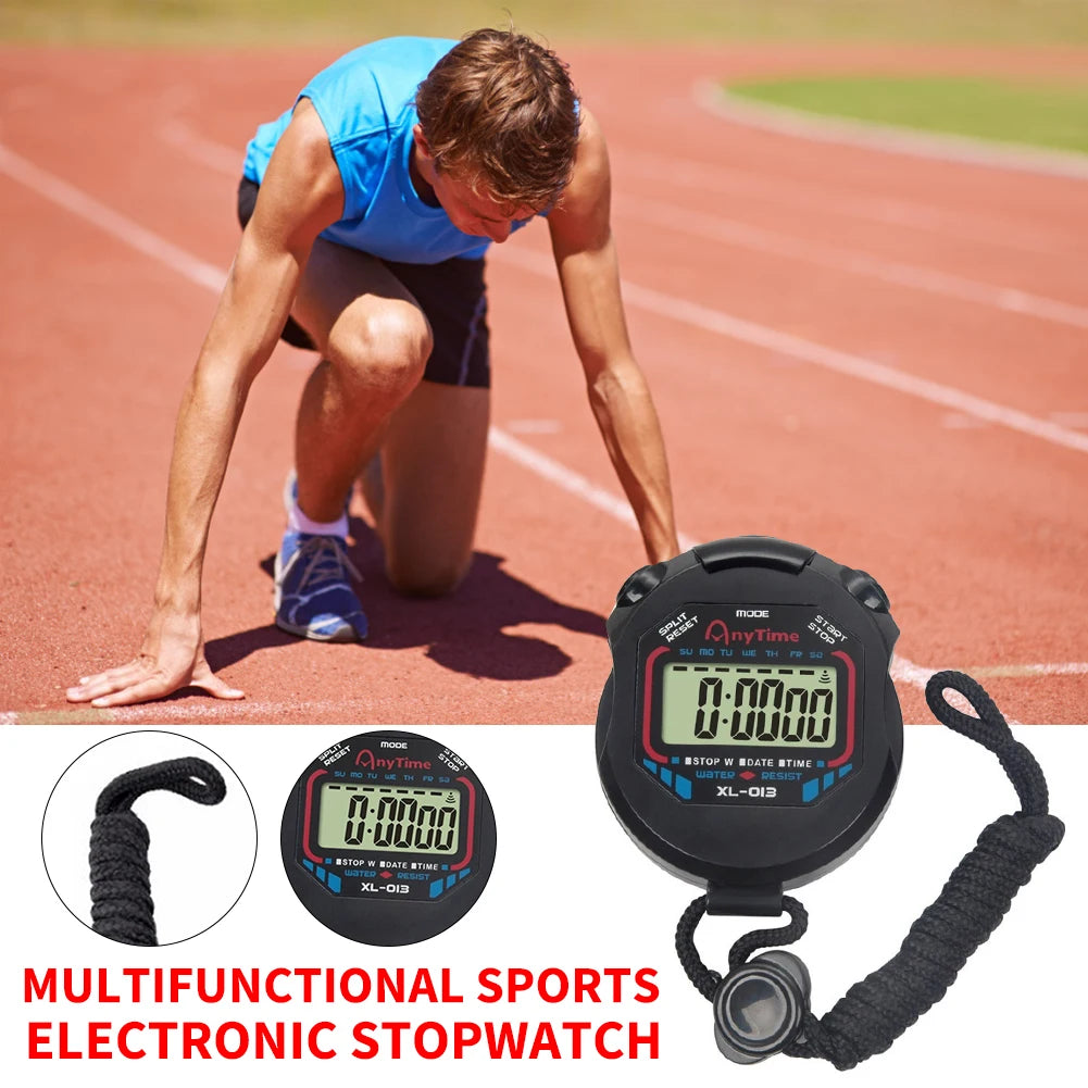 Handheld Digital Sports Counter Chronograph Timer Waterproof Alarm Stopwatch for Football Basketball Running Swimming Fitness