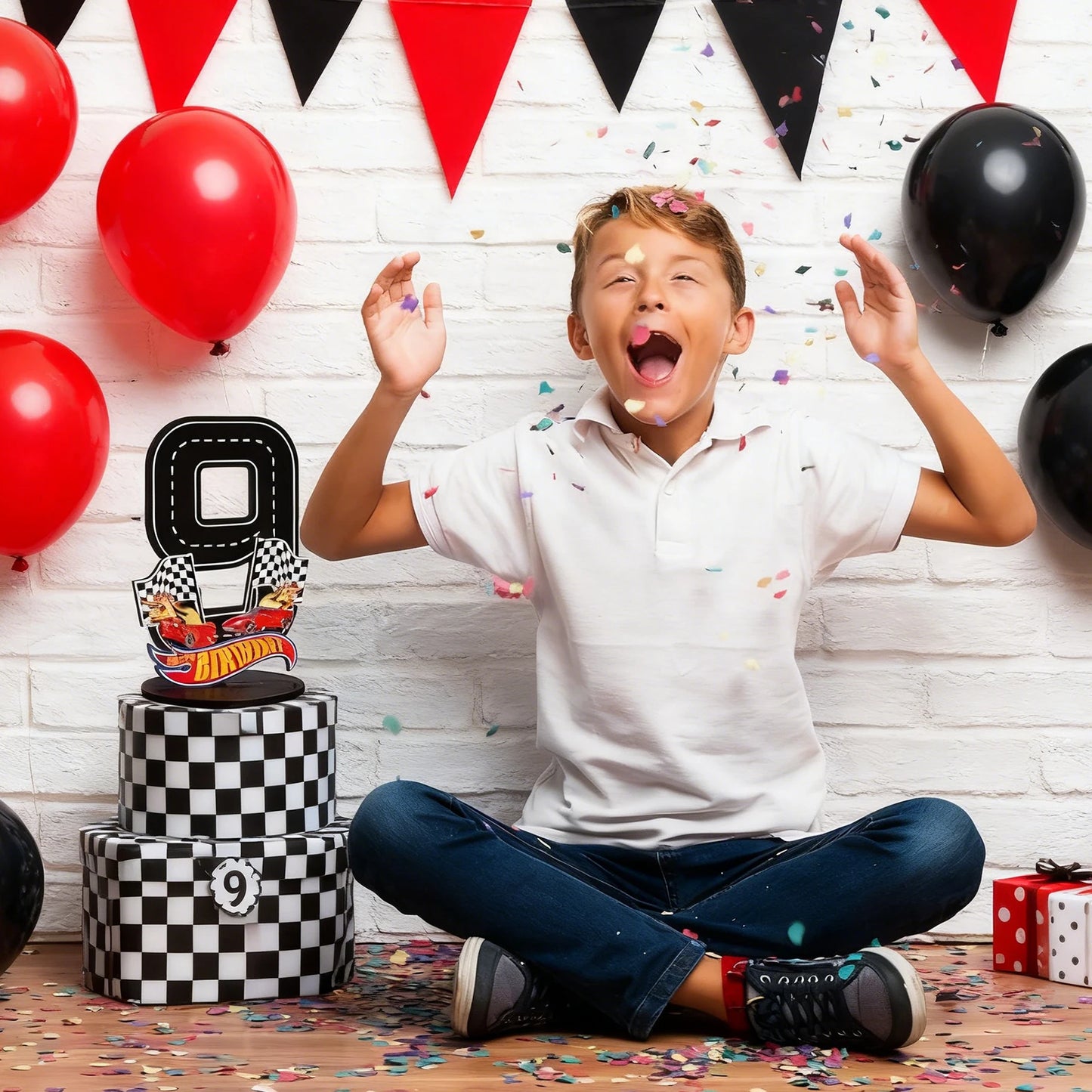 1pcs Race Car 1-9th Birthday Number Sign Centerpiece Race Car Theme Birthday Party Supplies Wooden Table Decoration Photo Props