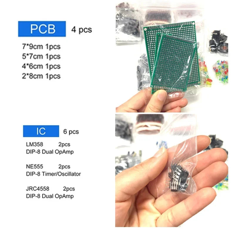 Electronic components kit Final edition Various common capacitors Resistors Resistors Capacitors T0-92 LED transistors PCB DIP-I
