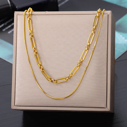 Double Layer Hollow Clavicle Chain Stainless Steel Necklace For Women Punk Hip-Hop Streetwear Jewelry Dropshipping