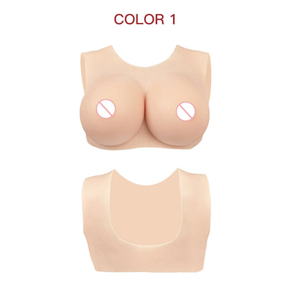 KUMIHO BCDEG Cotton Breast Forms Round Neck Cutout Sissy Fake Boobs Transgender Cosplay Crossdressing Sissy for Men Fake Chest