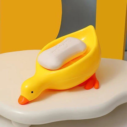 1Pc White Duck-Shaped Soap Holder, Made of Plastic, Suitable for Kitchen and Bathroom Countertops, Non-Slip Draining Soap Box Container, Bathroom Accessory