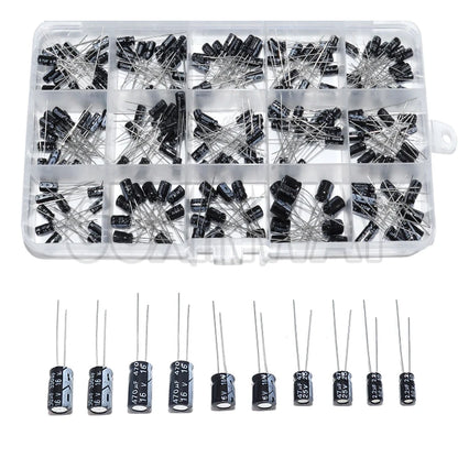 200pcs 15Values 10V 16V 25V 50V 0.1uF-220uF 0.22uf 2.2uf 100uf Radial capacitors set Electrolytic Capacitor Assortment Kit