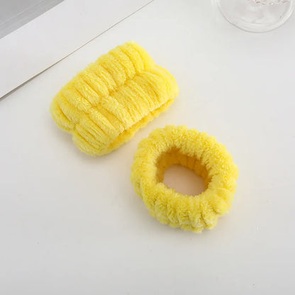 1/2/3Pcs Face Wash Absorbent Wristband Headband Hair Accessories Set Women Girls Coral Fleece Hair Bands Cuff Waterproof Bands