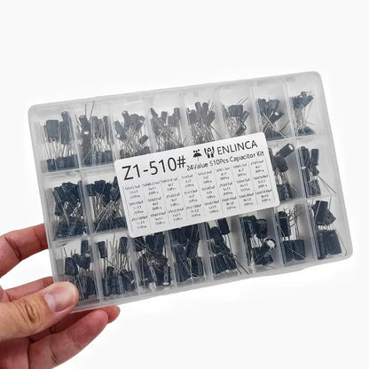 510Pcs/lot 0.1UF-1000UF 24Values Aluminum Electrolytic Capacitors 16-50V mix Electrolytic capacitor Assorted kit and storage box