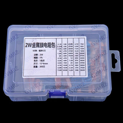 60Values 2W 3W 1/2W 1W 1% Metal film resistors kit dip 0.1R 100R 200R 300R 1K 2K 3K Resistor 0.1R-3K