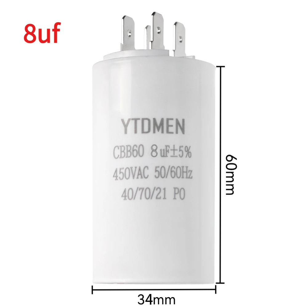 1PCS CBB60 Starting Capacitor 450VAC 4pin Double Insert Electric Replacement Motor Run Capacitors 4UF 5UF 6UF 8UF 16UF 20UF 60UF
