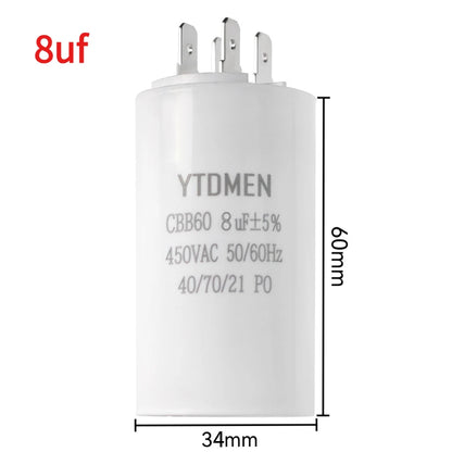 1PCS CBB60 Starting Capacitor 450VAC 4pin Double Insert Electric Replacement Motor Run Capacitors 4UF 5UF 6UF 8UF 16UF 20UF 60UF