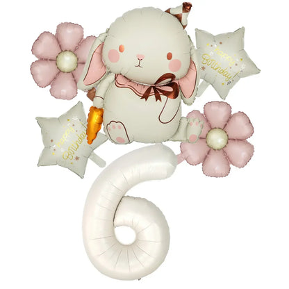 6pcs Rabbit Carrot Balloon Matt Daisy 40inch 1-9 Cream Number Foil Balloons Set Happy Birthday Decorations Party Supplies