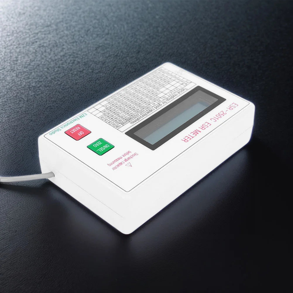Capacitor ESR DCR Tester Circuit Tester Electrical Testing Meter With Test Leads Clip Battery Smart Shutdown Function