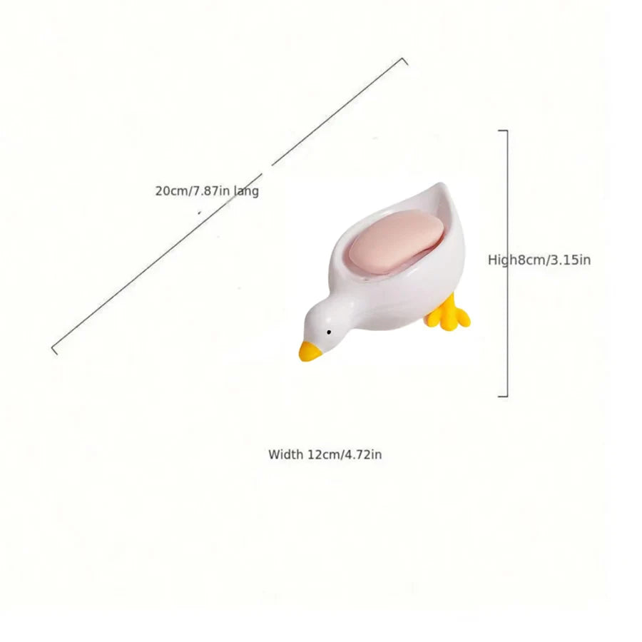 1Pc White Duck-Shaped Soap Holder, Made of Plastic, Suitable for Kitchen and Bathroom Countertops, Non-Slip Draining Soap Box Container, Bathroom Accessory