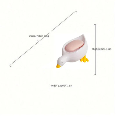 1Pc White Duck-Shaped Soap Holder, Made of Plastic, Suitable for Kitchen and Bathroom Countertops, Non-Slip Draining Soap Box Container, Bathroom Accessory