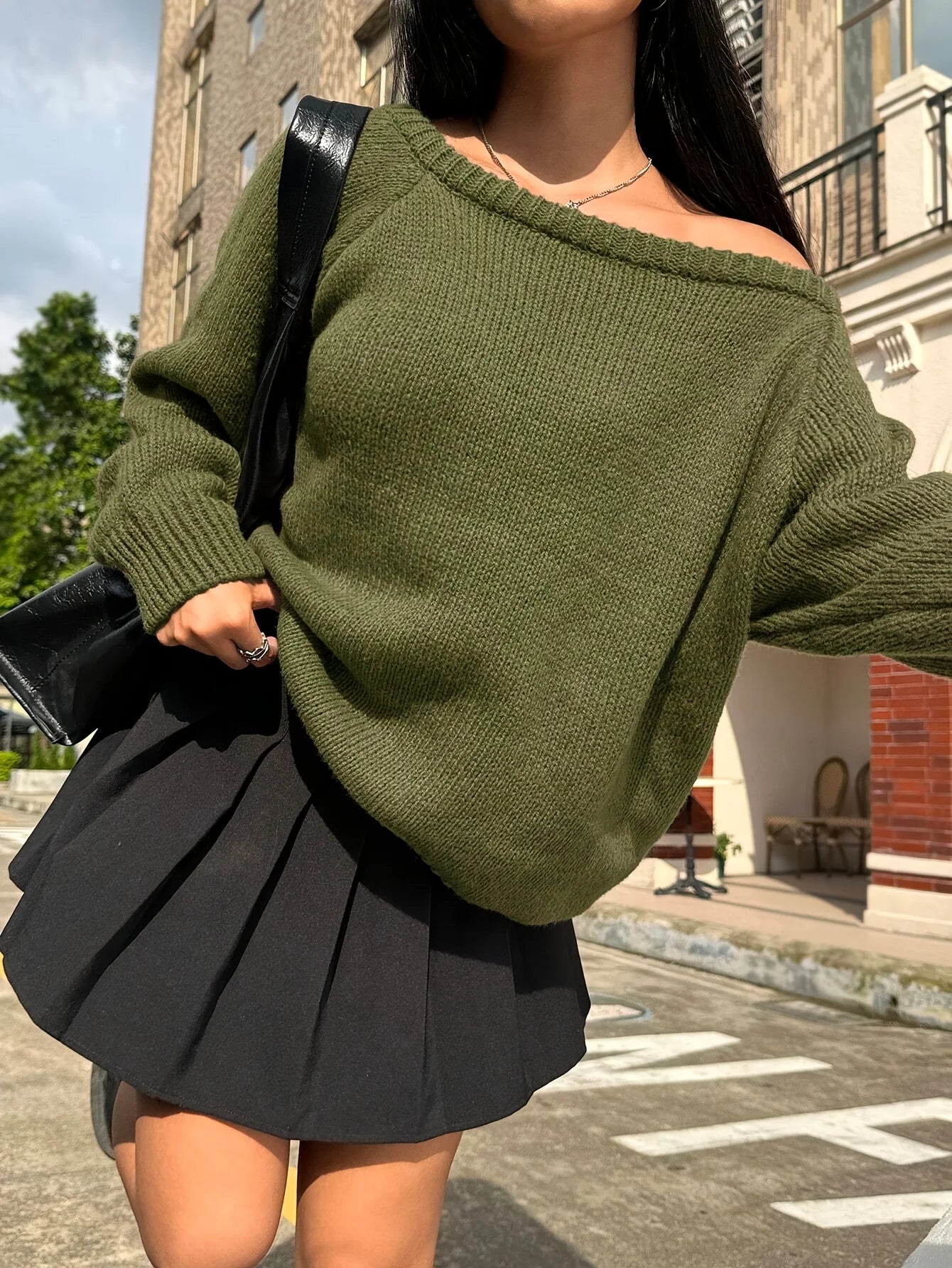 Solid Color Knitted Pullover Autumn and Winter Round Neck Casual Loose Versatile Top for Women