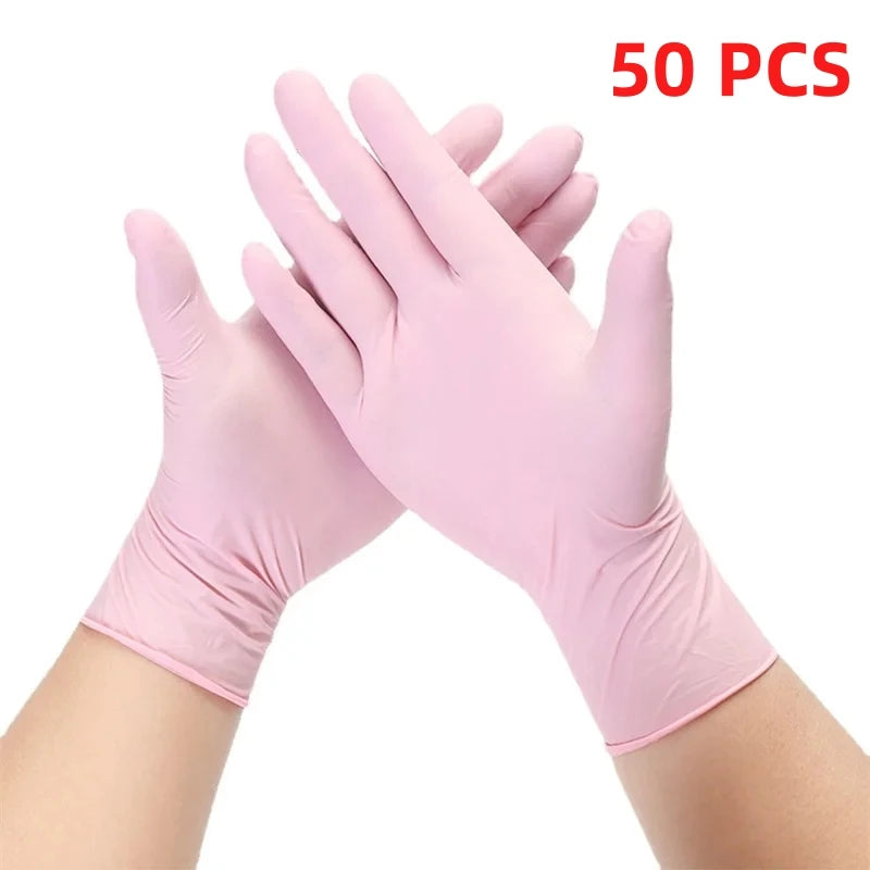 20/50/100PCS Pink Nitrile Gloves Disposable Powder Free Latex Gloves for Household Cleaning Beauty Salon Working Kitchen Gloves