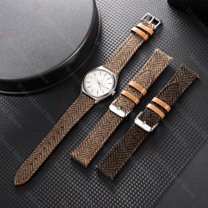 18mm 20mm 22mm Woven Tweed Fabric Strap Two-Sided Nylon Cowhide Watchband Quick Release Band Business Wristband Belt Accessories