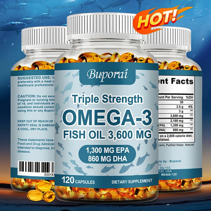 Omega 3 Fish Oil - for Nervous System, Skin and Hair Health, Antioxidants - Easy To Swallow