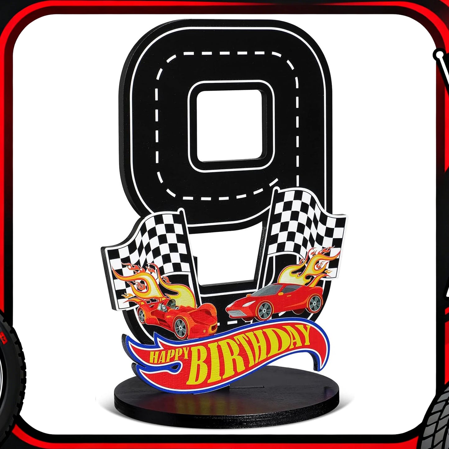 1pcs Race Car 1-9th Birthday Number Sign Centerpiece Race Car Theme Birthday Party Supplies Wooden Table Decoration Photo Props