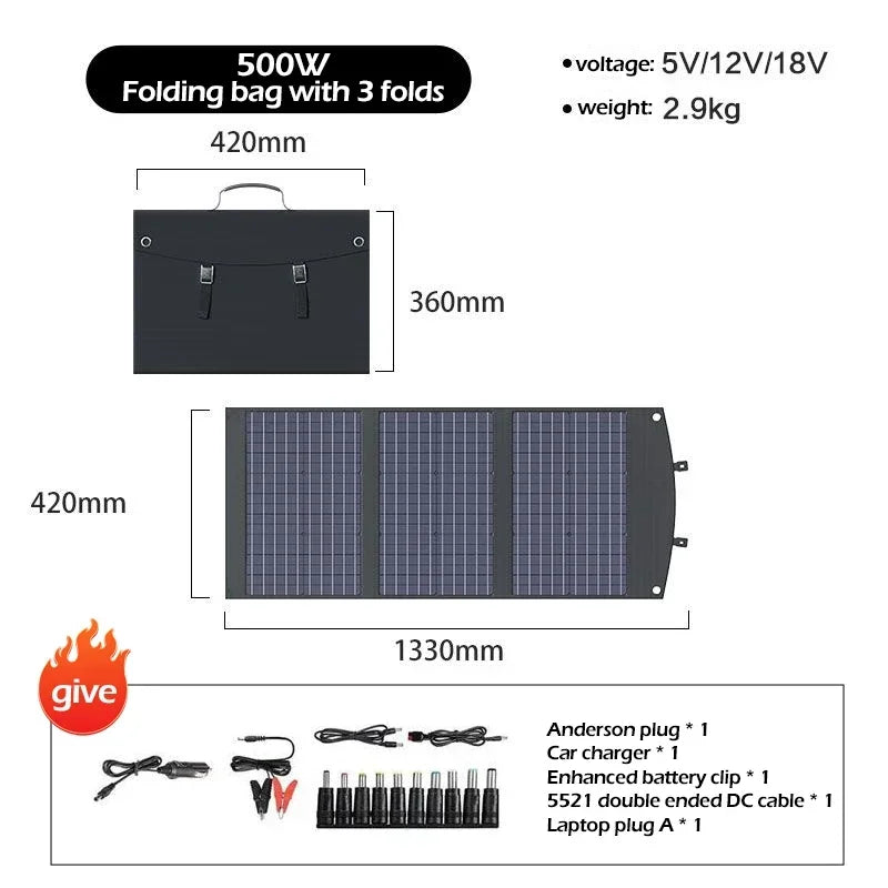 2000w 1500w 1000w 500w Flexible Foldable Solar Panel High Efficience Travel & Phone & Boat Portable 12V Solar Panel Kit