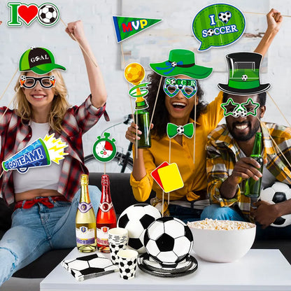 25Pcs Soccer Game Football Sports Photo Shoot Props Supply Party Funny DIY Glasses Lips Photo Booth Prop Birthday Backdrop Decor