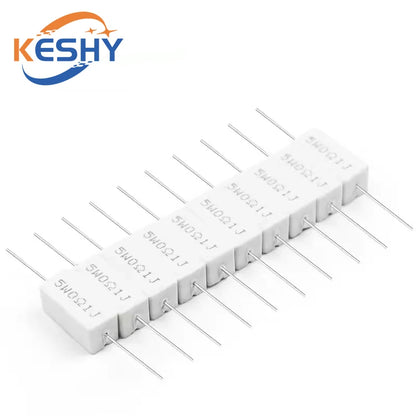 5PCS 5W 5% Cement Resistor Power Resistance 0.1 ~ 10K 0.1R 0.5R 1R 10R 100R 0.22 0.33 0.5 1 2 5 8 10 15 20 25 30 100 1K 10K ohm