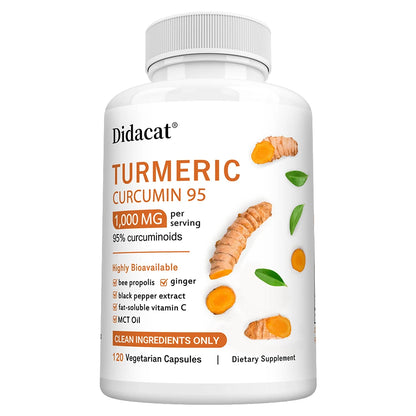 Turmeric Curcumin Supplement 1,000mg – 95% Curcuminoids with Black Pepper & Ginger, Supports Joint & Antioxidant Health