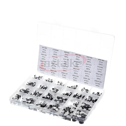 400Pcs 1UF~1000UF 10V 16V 25V 35V 50V 100V 24 Value 47uF 680uF SMD Aluminum Electrolytic Capacitors Assortment Kit + Box