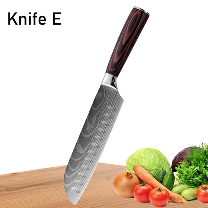 WXCOO Chef Knife Japanese Kitchen Knives Set Professional Laser Damascus Pattern Stainless Steel Meat Cleaver Slicer Knife