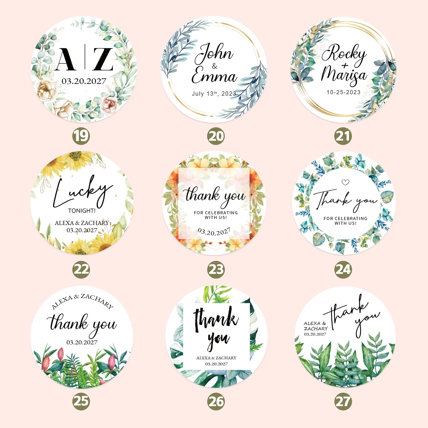 100 Pcs Personalized Round Label Stickers Custom Stickers of Name Date Thank You,for Bridal Shower Wedding Party Favors