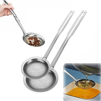 Stainless Steel Fine Mesh Fat Skimmer Spoon Strainer Fat Oil Skim Grease Foam Filter with Handle Kitchen Tool