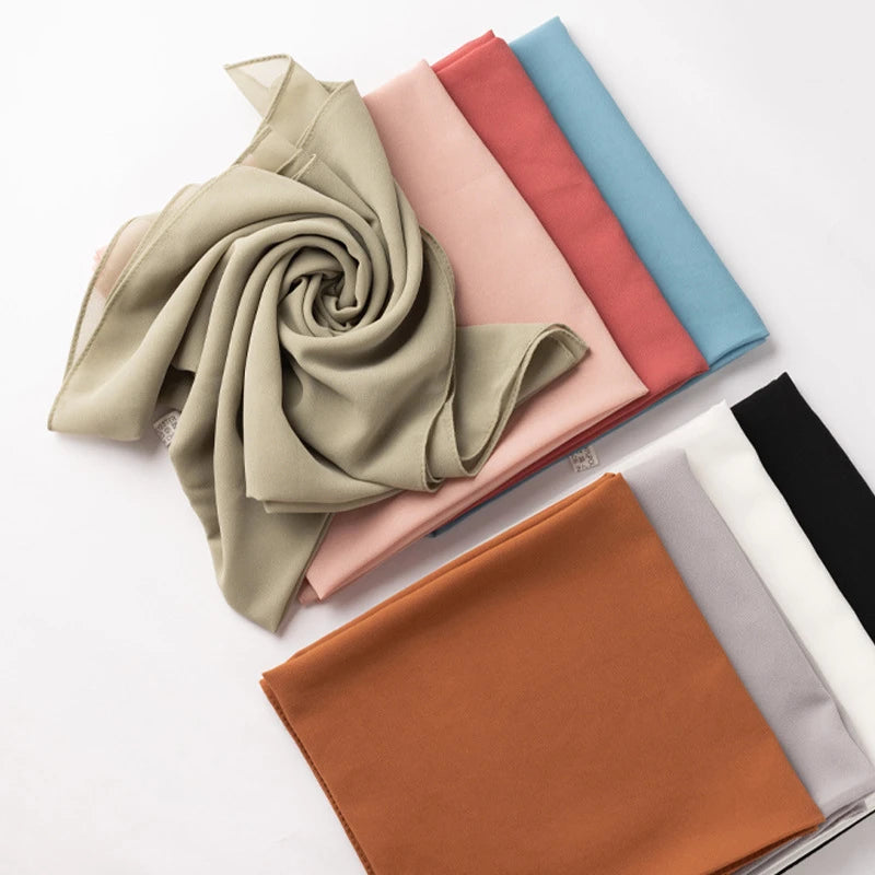 Muslim Chiffon Hijab Scarf Solid Color Square Head Wrap For Women Hijabs Scarves Jersey Hijabs Islamic Turban Headband Shawl